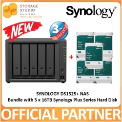 SYNOLOGY 5-Bay Diskstation DS1525+ Bundle with 5 x 16TB Synology Plus Series. Singapore 3 Years Warranty.